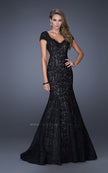 Picture of: Cap Sleeve Lace Mermaid Dress with Open Back in Black, Style: 20117, Detail Picture 3