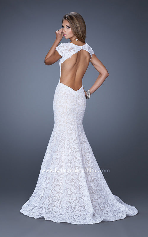 Picture of: Cap Sleeve Lace Mermaid Dress with Open Back in White, Style: 20117, Detail Picture 5