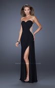 Picture of: Fitted Net Jersey Dress with Side Slit and Ruching in Black, Style: 20130, Detail Picture 3