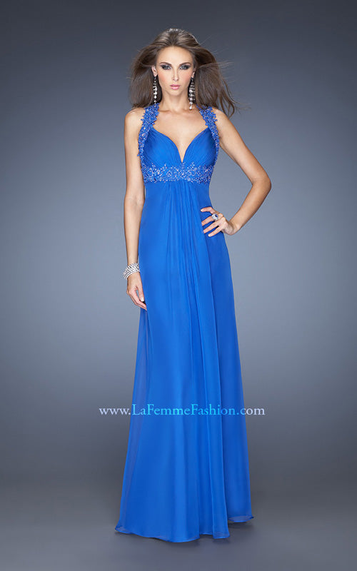 Picture of: Empire Waist, V Neck Gown with Ruched Bodice in Blue, Style: 20134, Detail Picture 1