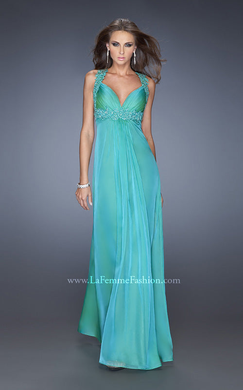 Picture of: Empire Waist, V Neck Gown with Ruched Bodice in Green, Style: 20134, Detail Picture 2