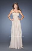 Picture of: Long Chiffon Prom Gown with Pleated Bodice and Beading in Nude, Style: 20140, Detail Picture 5