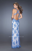 Picture of: Elegant V-Neck Prom Dress with Side Slit and Net Lace in Blue, Style: 20146, Back Picture