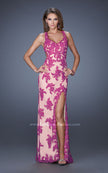 Picture of: Elegant V-Neck Prom Dress with Side Slit and Net Lace in Pink, Style: 20146, Detail Picture 3