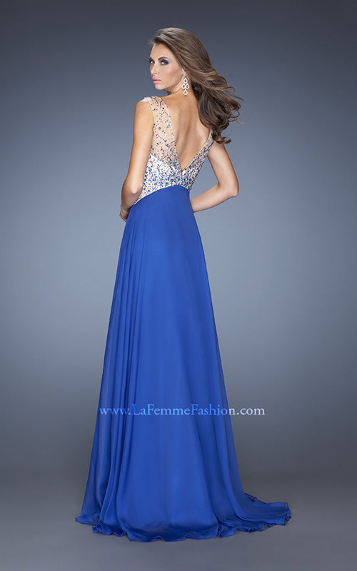 Picture of: A-line Chiffon Prom Dress with High Sheer Neckline in Blue, Style: 20163, Back Picture