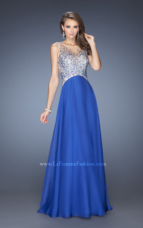 Picture of: A-line Chiffon Prom Dress with High Sheer Neckline in Blue, Style: 20163, Detail Picture 1