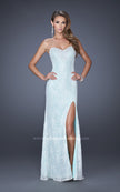 Picture of: Lace Prom Dress with Sweetheart Neckline and Side Slit in Blue, Style: 20165, Detail Picture 1