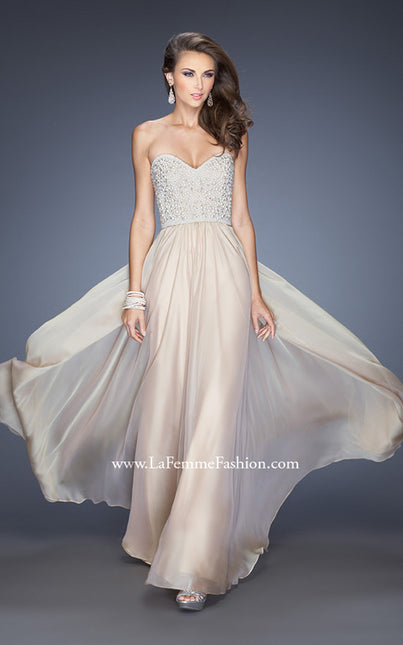 Picture of: Long Chiffon Prom Gown with Pearls and Rhinestones in Nude, Style: 20211, Main Picture