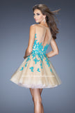 Picture of: Lace Short Dress with Full Tulle Skirt and Sheer Neck in Blue, Style: 20399, Back Picture