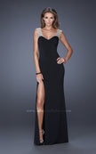 Picture of: Sweetheart Jersey Prom Gown with Slit and Cap Sleeves in Black, Style: 20435, Detail Picture 1