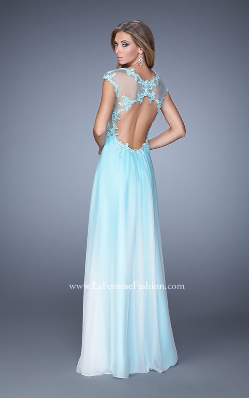 Picture of: Long Ombre Chiffon Gown with Ruched Empire Waist in Blue, Style: 20444, Back Picture