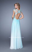 Picture of: Long Ombre Chiffon Gown with Ruched Empire Waist in Blue, Style: 20444, Back Picture