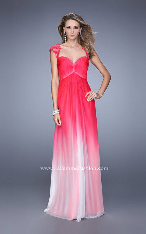 Picture of: Long Ombre Chiffon Gown with Ruched Empire Waist in Pink, Style: 20444, Detail Picture 1
