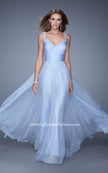 Picture of: Long Chiffon Gown with Jeweled Straps and V Neck in Blue, Style: 20448, Main Picture