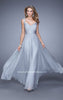 Picture of: Long Chiffon Gown with Jeweled Straps and V Neck in Silver, Style: 20448, Detail Picture 2