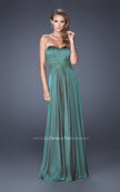 Picture of: Long Prom Gown with Jeweled Lace Accents on the Waist in Green, Style: 20449, Detail Picture 3