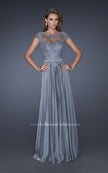 Picture of: Cap Sleeve Chiffon Evening Dress with Lace Accents in Silver, Style: 20476, Detail Picture 2