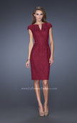 Picture of: Long Pleated Lace Evening Dress with Thin Belt in Red, Style: 20501, Detail Picture 2