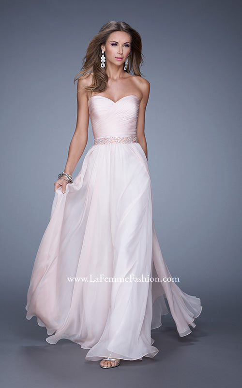 Picture of: Long Chiffon Dress with Ruched Detail and Embellishments in Pink, Style: 20527, Detail Picture 3