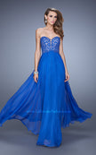 Picture of: Long Prom Gown with Jeweled Lace Appliques and Beads in Blue, Style: 20534, Main Picture