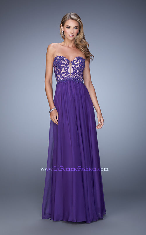 Picture of: Long Prom Gown with Jeweled Lace Appliques and Beads in Purple, Style: 20534, Detail Picture 1