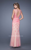 Picture of: Nude Jersey Prom Dress with Colored Tulle Overlay in Pink, Style: 20569, Back Picture