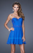 Picture of: Strapless Short Chiffon Dress with Front Gathering in Blue, Style: 20573, Detail Picture 1