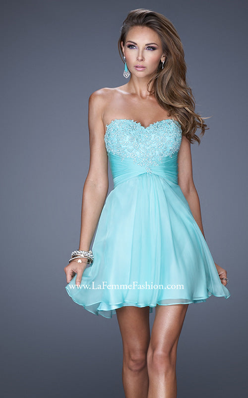 Picture of: Lace and Chiffon Prom Dress with Shimmery Lace Detail in Blue, Style: 20574, Main Picture