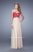 Picture of: Nude Chiffon Prom Gown with Contrasting Beaded Lace Top in Nude, Style: 20617, Detail Picture 1