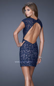 Picture of: V Neck Lace Cocktail Dress with Diamond Back in Blue, Style: 20621, Back Picture