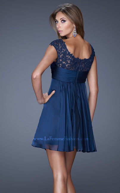 Picture of: Cap Sleeve Chiffon Short Dress with Gathering in Blue, Style: 20624, Back Picture