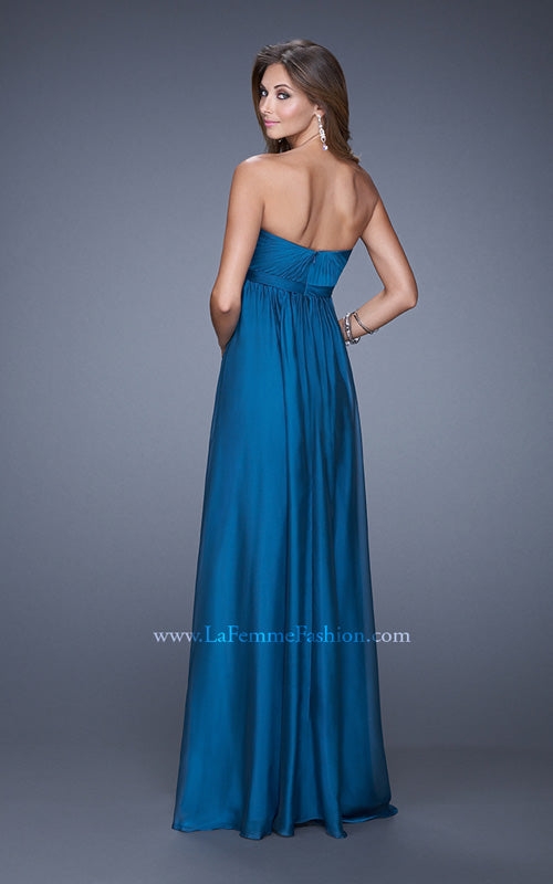 Picture of: Empire Waist Prom Gown with Gathered Bodice and Beads in Blue, Style: 20625, Back Picture