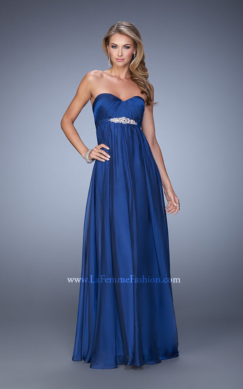 Picture of: Empire Waist Prom Gown with Gathered Bodice and Beads in Blue, Style: 20625, Detail Picture 4