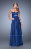 Picture of: Empire Waist Prom Gown with Gathered Bodice and Beads in Blue, Style: 20625, Detail Picture 4