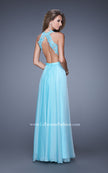 Picture of: Halter Jeweled Lace Chiffon Long Prom Dress in Blue, Style: 20638, Back Picture