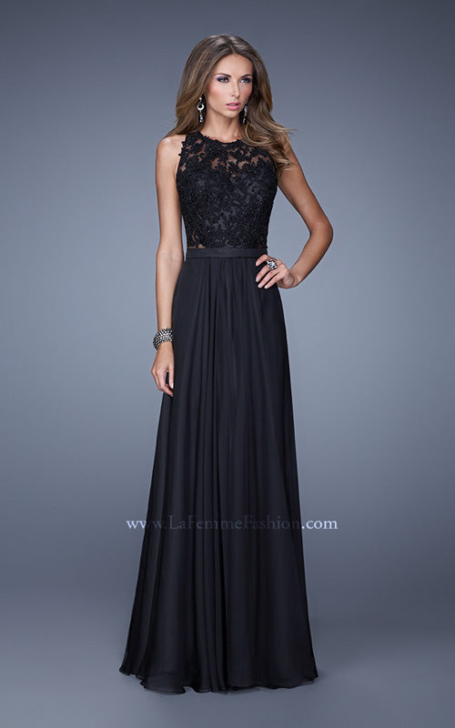 Picture of: Halter Jeweled Lace Chiffon Long Prom Dress in Black, Style: 20638, Detail Picture 1