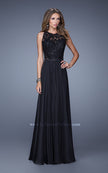 Picture of: Halter Jeweled Lace Chiffon Long Prom Dress in Black, Style: 20638, Detail Picture 1
