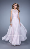 Picture of: Halter Jeweled Lace Chiffon Long Prom Dress in Pink, Style: 20638, Detail Picture 3
