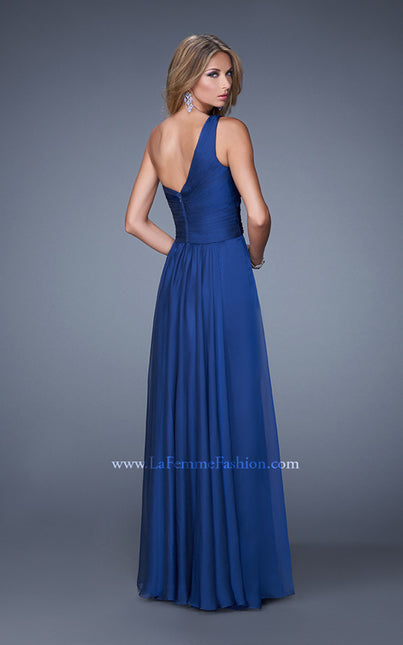 Picture of: Long One Shoulder Prom Gown with Criss Cross Bodice in Blue, Style: 20639, Back Picture