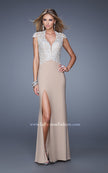 Picture of: Sheer Cap Sleeve Long Jersey Prom Dress with Details in Nude, Style: 20648, Detail Picture 2