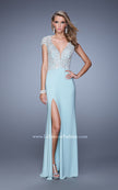 Picture of: Sheer Cap Sleeve Long Jersey Prom Dress with Details in Blue, Style: 20648, Detail Picture 3