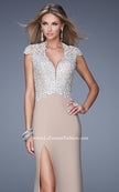 Picture of: Sheer Cap Sleeve Long Jersey Prom Dress with Details in Nude, Style: 20648, Detail Picture 4