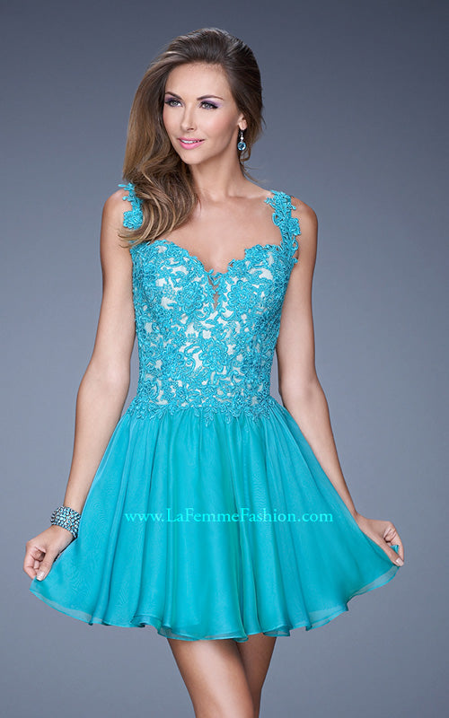 Picture of: Lace Bodice Sweetheart Neck Chiffon Prom Gown in Blue, Style: 20672, Detail Picture 1