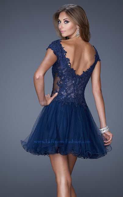 Picture of: V Neck Prom Dress with Tulle Skirt and Scoop Back in Blue, Style: 20676, Back Picture