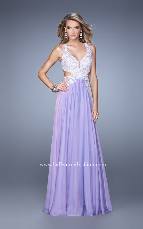 Picture of: Beaded Lace Chiffon Prom Gown with Criss Cross Straps in Purple, Style: 20692, Detail Picture 3