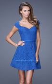 Picture of: Sheer Cap Sleeve Lace Cocktail Dress with Thin Belt in Blue, Style: 20699, Main Picture