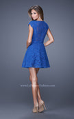 Picture of: Sheer Cap Sleeve Lace Cocktail Dress with Thin Belt in Blue, Style: 20699, Back Picture