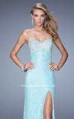Picture of: Pearl Encrusted Beaded Lace Long Prom Gown in Aqua, Style: 20705, Detail Picture 1