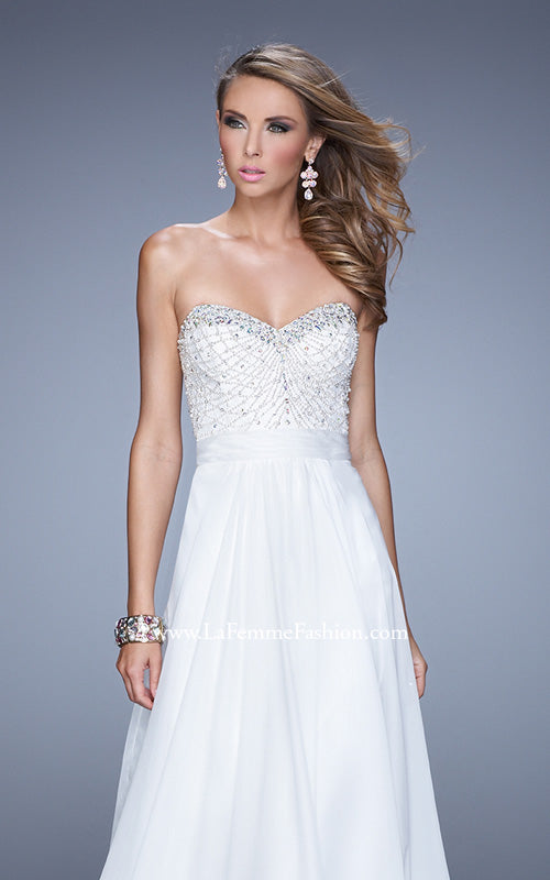 Picture of: Vintage Inspired Strapless Prom Dress with Embellishments in White, Style: 20708, Detail Picture 5