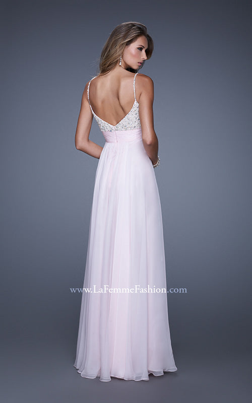 Picture of: Spaghetti Strap Rhinestone and Pearl Prom Dress in Pink, Style: 20717, Back Picture